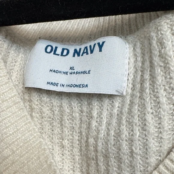 Old Navy Cream and Black Striped V-Neck Sweater - Picture 3 of 4